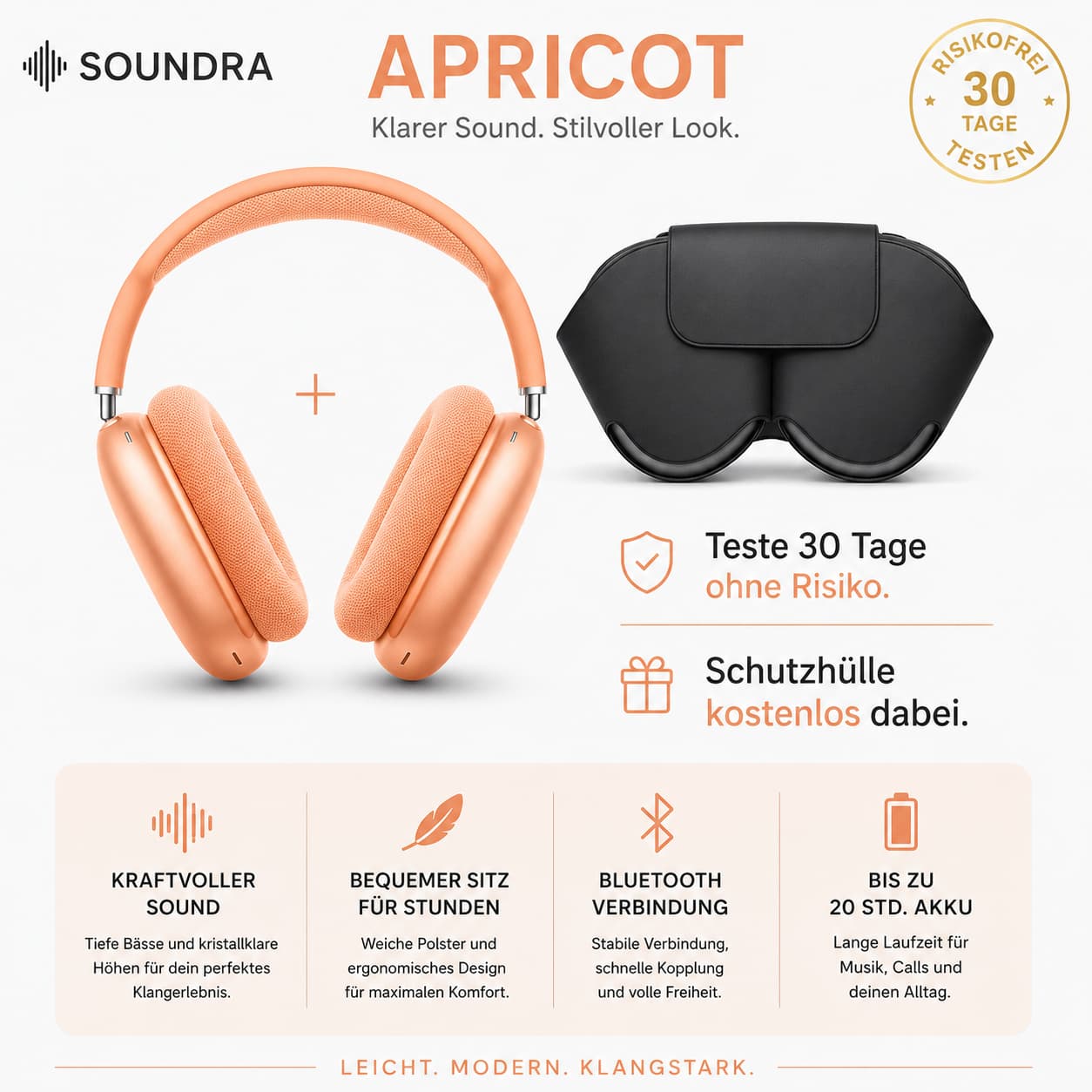BassCore X Over-Ear Kopfhörer in Apricot – Premium Wireless Headphones von Soundra