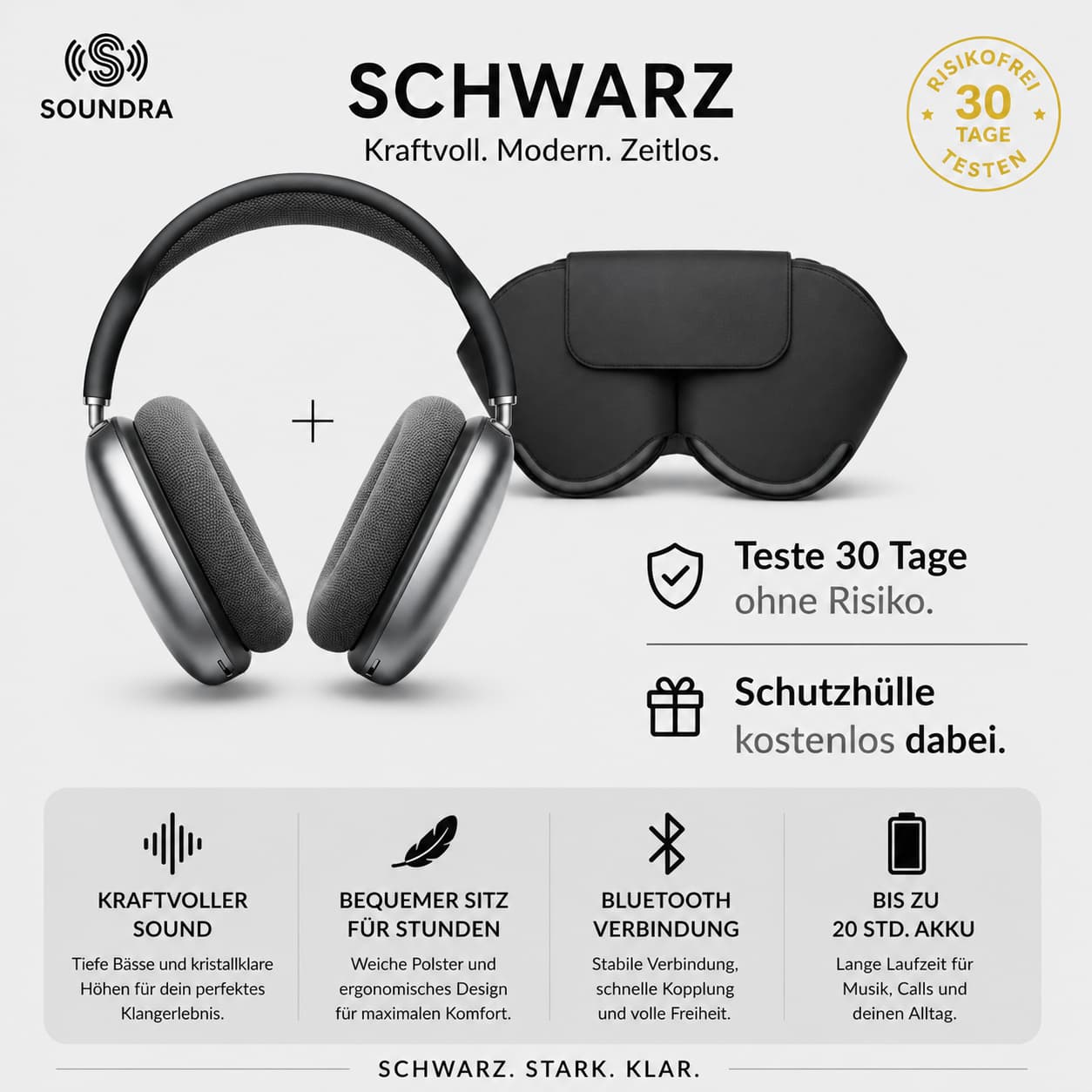 BassCore X Over-Ear Kopfhörer in Mitternachtsschwarz – Premium Wireless